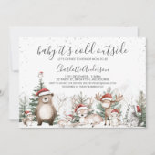 冬の森のベビーベビーシャワー外は寒い 招待状 (正面)