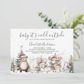 冬の森のベビーベビーシャワー外は寒い 招待状 (スタンド正面)