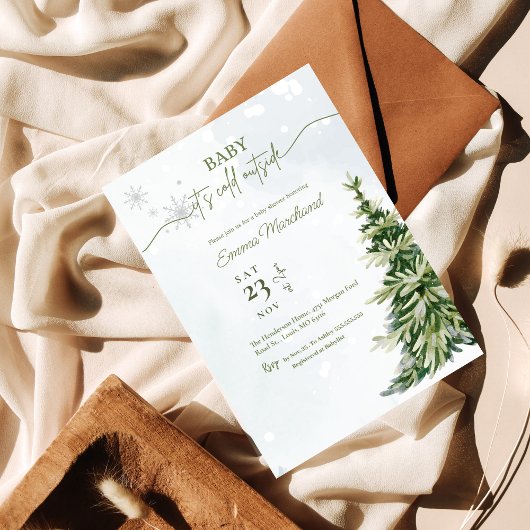 冬の森のベビー寒い外の赤ちゃんシャワー 招待状