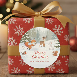 冬の森のメリークリスマス フォレストアニマル ラウンドシール