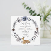 冬の森のリースウッドランド動物の赤ちゃんシャワー 招待状 (スタンド正面)