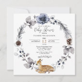 冬の森のリースウッドランド動物の赤ちゃんシャワー 招待状 (正面)