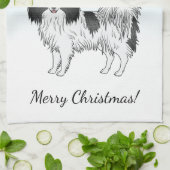 冬の森の中で白黒のパピヨンかわいい犬 キッチンタオル (折り畳み)