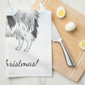 冬の森の中で白黒のパピヨンかわいい犬 キッチンタオル (四つ折り)