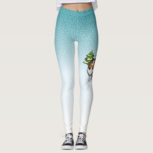 冬の森の中で眠れるシェットランド・シェプドッグ レギンス (正面)