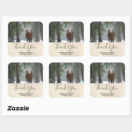 冬の森の中で茶色の馬ありがとう スクエアシール (シート)