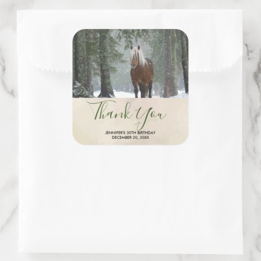 冬の森の中で茶色の馬ありがとう スクエアシール (バッグ)