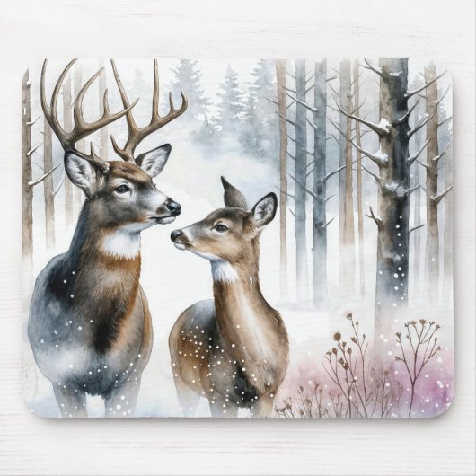 冬の森の中で雄と雌 マウスパッド (正面)