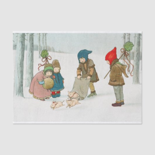 冬の森の中のクリスマスの子ども 薄葉紙 (正面)
