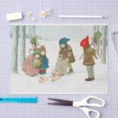 冬の森の中のクリスマスの子ども 薄葉紙 (クラフト)