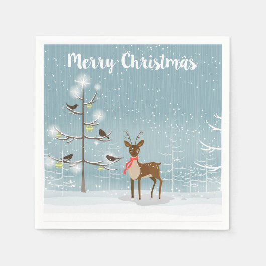 冬の森の中のクリスマスの鹿 スタンダードカクテルナプキン (正面)