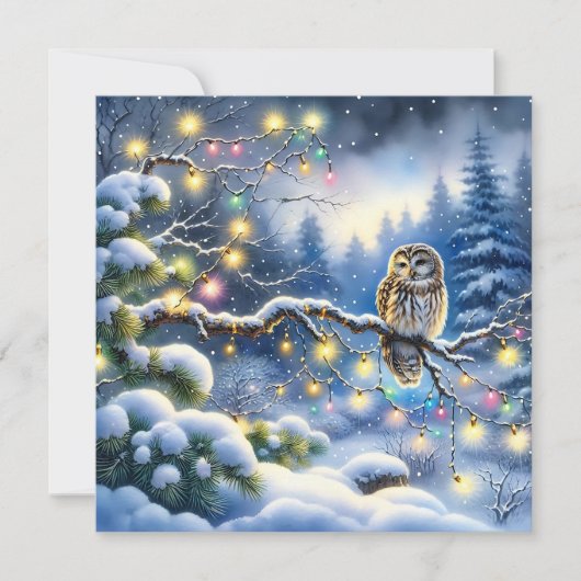 冬の森の中のクリスマスフクロウ シーズンカード (正面)
