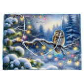 冬の森の中のクリスマスフクロウ ラージペーパーバッグ (正面)