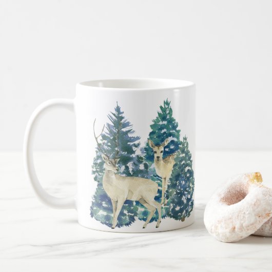 冬の森の中のシカ コーヒーマグカップ (ドーナツ)
