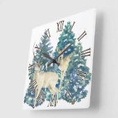 冬の森の中のシカ スクエア壁時計 (傾斜)