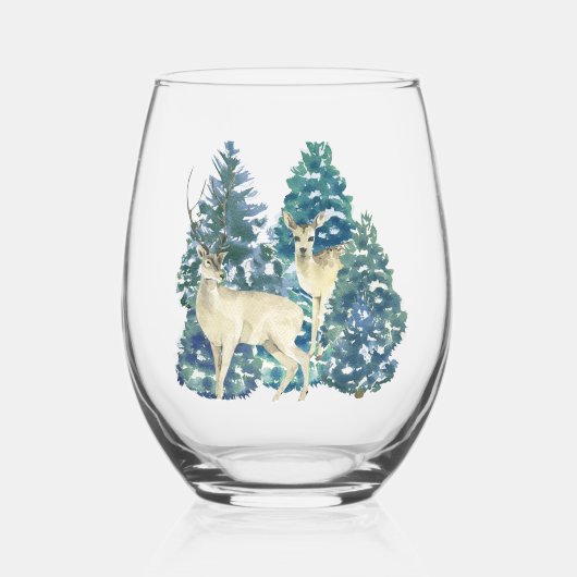 冬の森の中のシカ ステムなしワイングラス (正面)