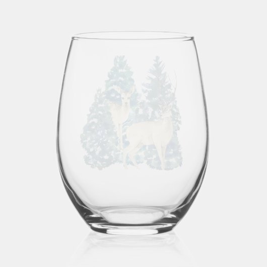 冬の森の中のシカ ステムなしワイングラス (裏面)