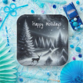 冬の森の中のハッピーホリデーズディアー ペーパープレート (パーティー)