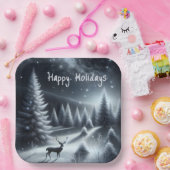 冬の森の中のハッピーホリデーズディアー ペーパープレート (パーティー)