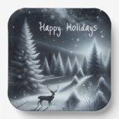 冬の森の中のハッピーホリデーズディアー ペーパープレート (正面)