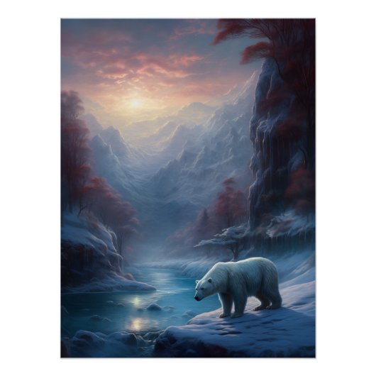 冬の森の中のホッキョクグマ絵を描 ポスター (正面)