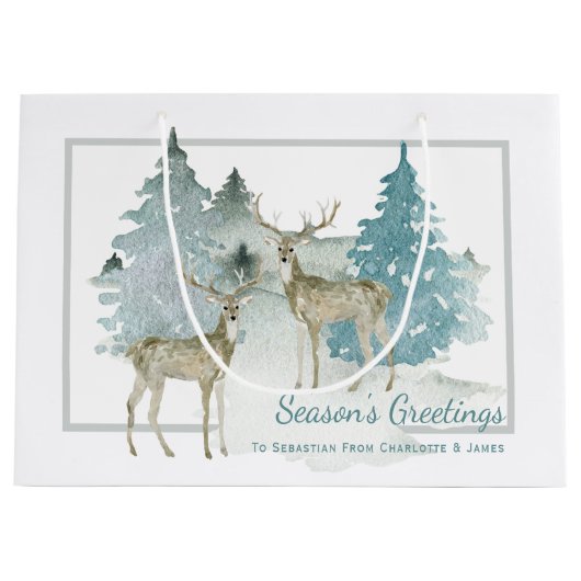 冬の森の中の二つのボロパーソナライズされた ラージペーパーバッグ (正面)