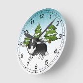 冬の森の中の双黒シェットランドシェプドッグ ラウンド壁時計 (傾斜)