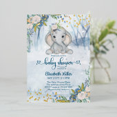 冬の森の中の可愛い象の赤ちゃんシャワー 箔招待状 (立ち正面)