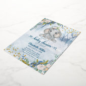 冬の森の中の可愛い象の赤ちゃんシャワー 箔招待状 (回転した状態)