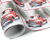 冬の森の中の水色レトロレッドトラック ラッピングペーパー (ロールコーナー)