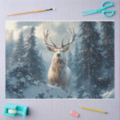冬の森の中の白い牡鹿アートデコパージュ 薄葉紙 (クラフト)