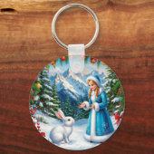 冬の森の中の白うさぎと雪の少女 キーホルダー (裏面)