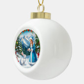冬の森の中の白うさぎと雪の少女 セラミックボールオーナメント (右)