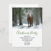 冬の森の中の茶色の馬クリスマスパーティー インビテーションポストカード (正面/裏面)