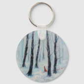 冬の森の中の赤い乗馬フードのような姿 キーホルダー (正面)