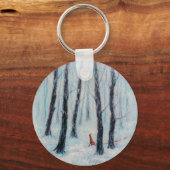 冬の森の中の赤い乗馬フードのような姿 キーホルダー (正面)