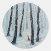 冬の森の中の赤い乗馬フードのような姿 ラウンドシール (正面)