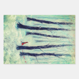 冬の森の中の赤い乗馬フードのような姿 ラッピングペーパーシート