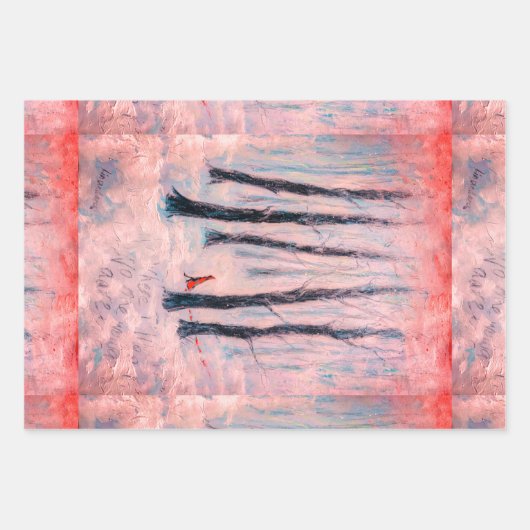 冬の森の中の赤い乗馬フードのような姿 ラッピングペーパーシート (正面2)