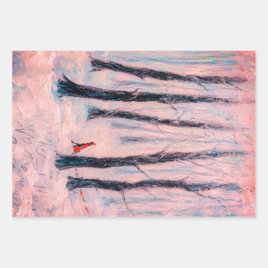 冬の森の中の赤い乗馬フードのような姿 ラッピングペーパーシート (正面)