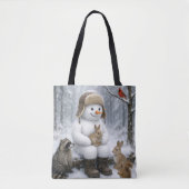 冬の森の仲間たちと雪だるま トートバッグ (正面)