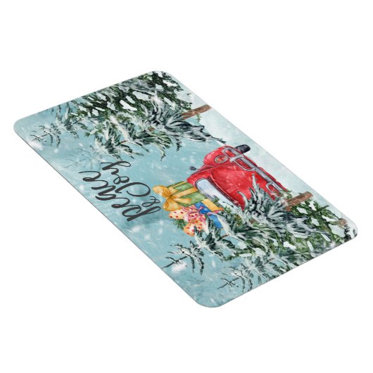 冬の森の休日に平和と喜びの赤い車 マグネット (右側)