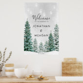 冬の森の休日の結婚歓迎の兆候 ポスター (キッチン)