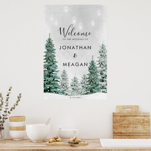 冬の森の休日の結婚歓迎の兆候 ポスター (キッチン)