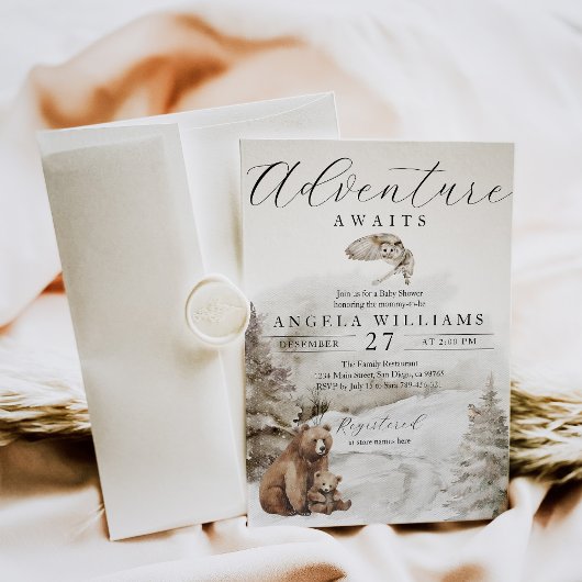 冬の森の冒険が赤ちゃんのシャワーを待つ 招待状