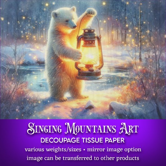 冬の森の切り離しランタン付きホッキョクグマ 薄葉紙