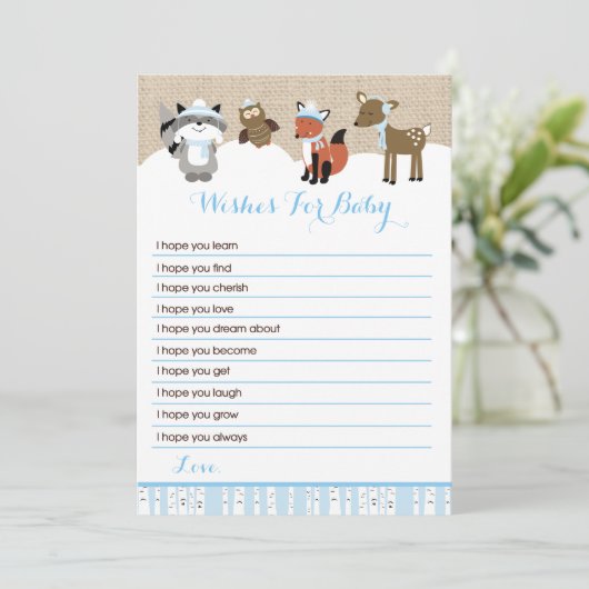 冬の森の動物がベビーを願う(青) 招待状 (スタンド正面)