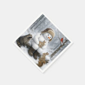 冬の森の動物たちと雪だるま スタンダードカクテルナプキン (角)