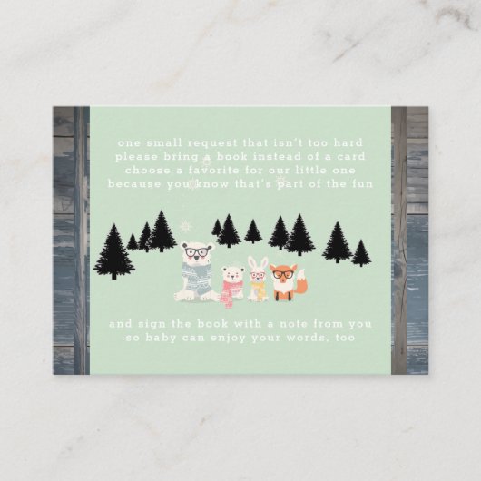 冬の森の動物たちのシャワーブックリクエスト エンクロージャーカード (正面)