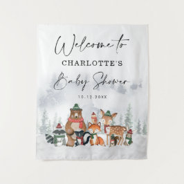 冬の森の動物たち ベビーシャワー ウェルカム タペストリー